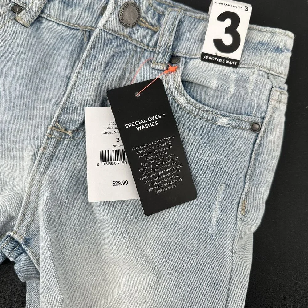 Cotton On Toddler Size 3 Adjustable Waist Distressed Jeans‎ Girls NWT